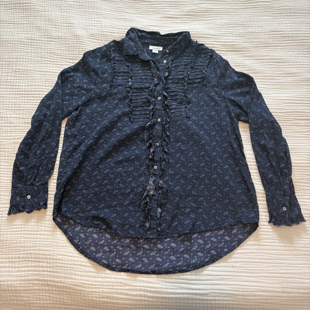 Sundance Tunic Blouse Womens Medium Blue Floral Cotton Balloon Sleeve‎ Top Boho
